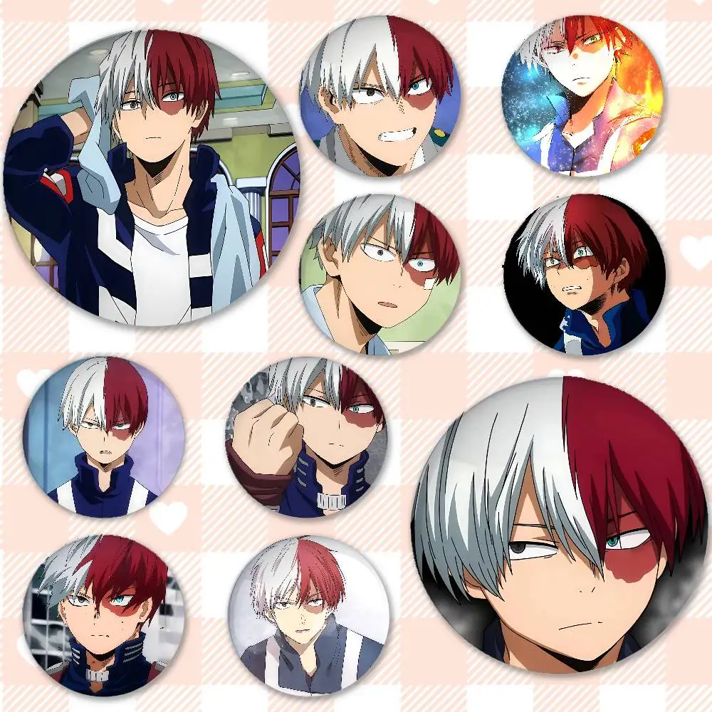 Cool Cartoon Shoto Todoroki Badges Peripheral Lapel Pins Tinplate Round Brooch For Shoulder Bag Accessories Souvenir Gifts