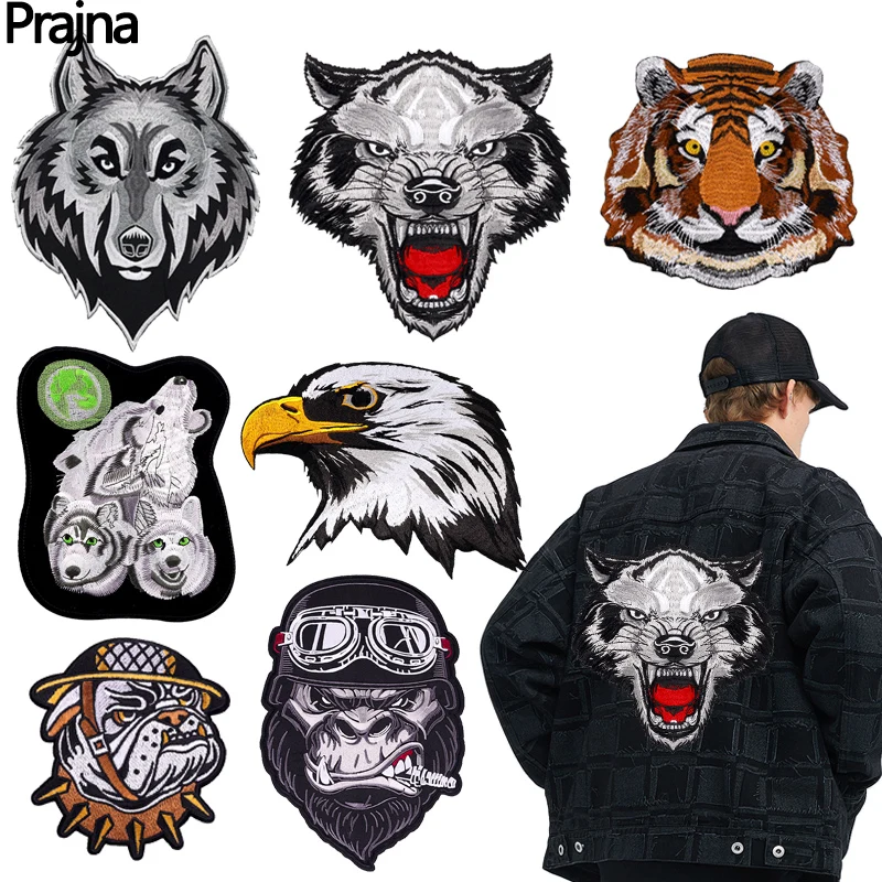 Large/Embroidery Patch Wolf Eagle Monkey Patch Iron On Patches For Clothing DIY Punk Back Patches On Clothes Jeans Sew Sticker