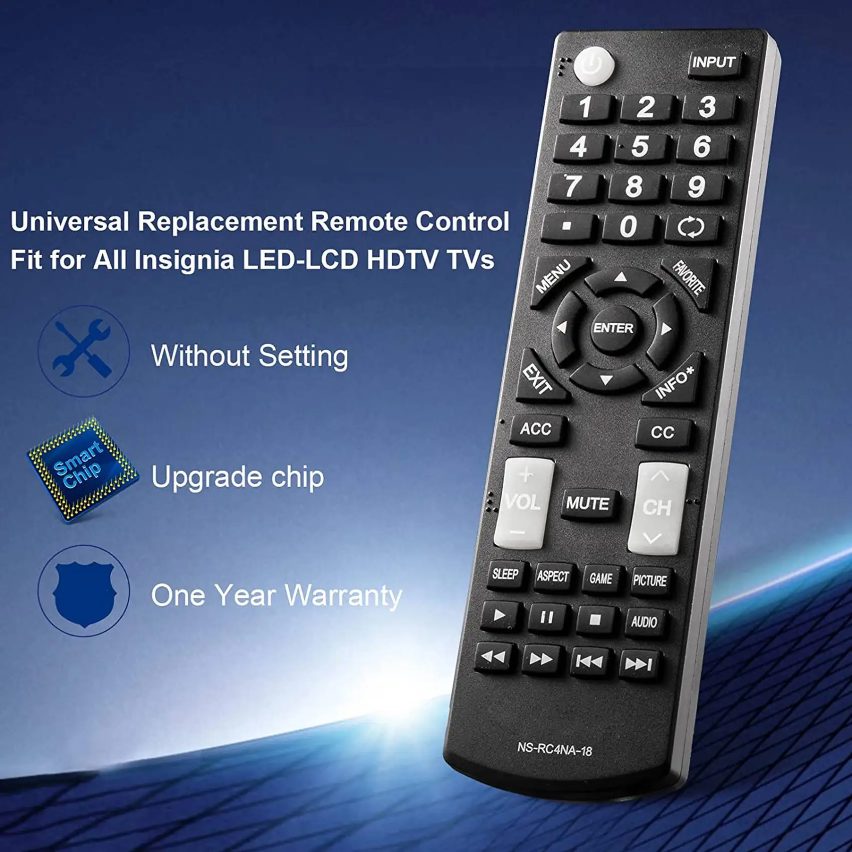 Pengganti Remote Control Universal cocok untuk semua Insignia LED-LCD HDTV NS-RC4NA-18 NS-32D311NA17