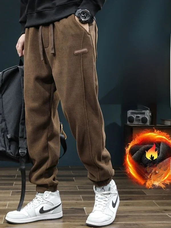 

Men's Fce Lined Corduroy Casual Trousers Loose Fit Sweatpants Trendy Long Pants mid Waist Youth ular Winter Sportswear
