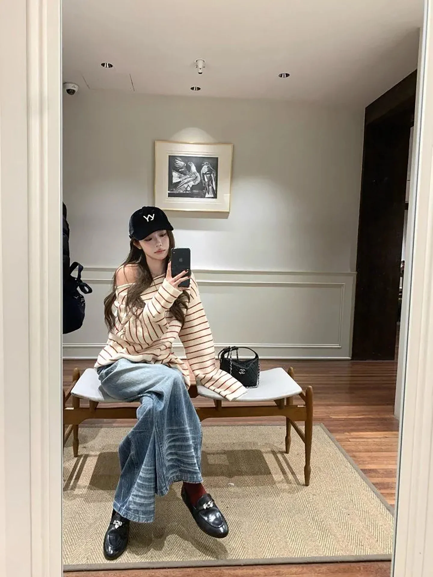 Cor blo listrado malhas femininas primavera 2026 novo coreano sle preguiçoso faion oulder inclinação sexy menina aosphere topo