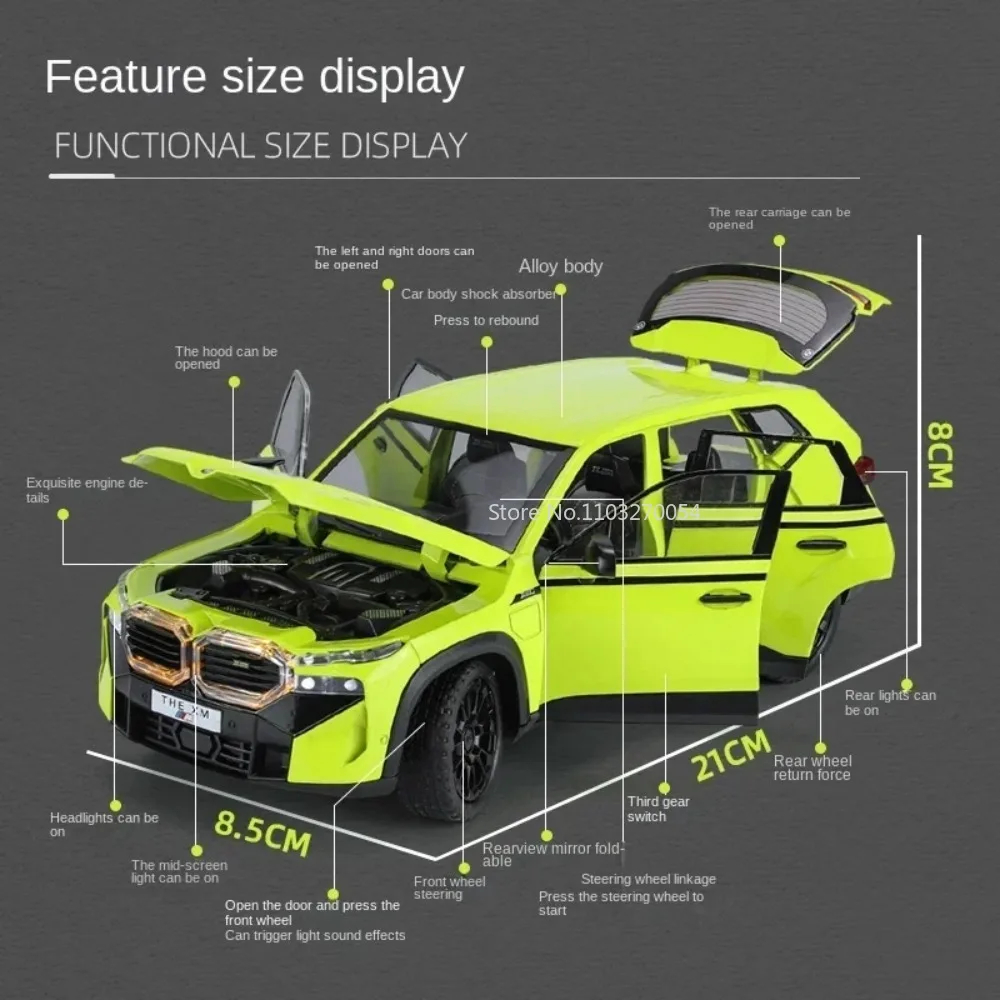 1/24 XM Model Car Toys Alloy Diecast Car  6 Doors Can Opened Sound Light  Pulled Back Three switch Vehicle Birthday Gift Pendant