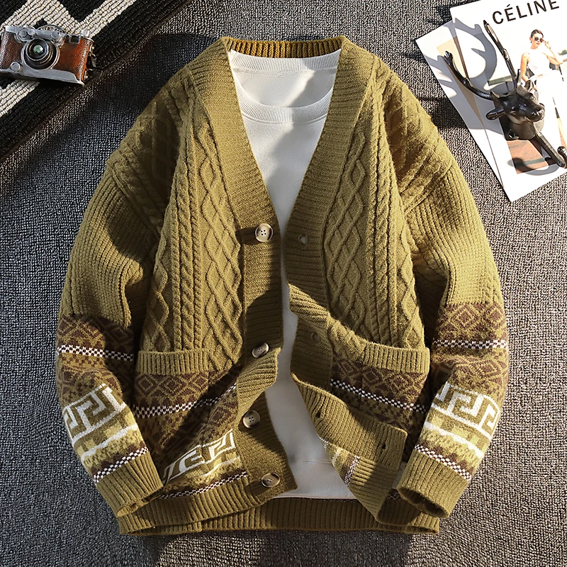 High Quality Man Long Sleeves Knitwear Color Blocking V-Neck Autumn New Korean-Style Pullover Fashion Leisure Hot Men's Clothing