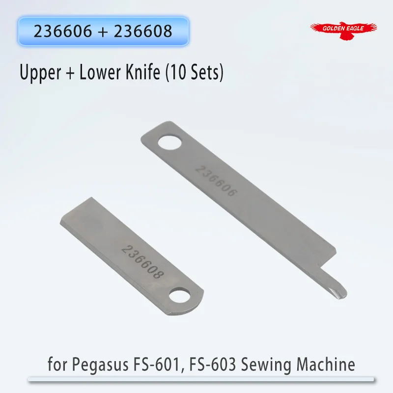 236606 + 236608 Upper & Lower Knife For Pegasus FS-601, FS-603 Feed-Off-The-Arm Sewing Machine Blade (Pack of 10 Sets)