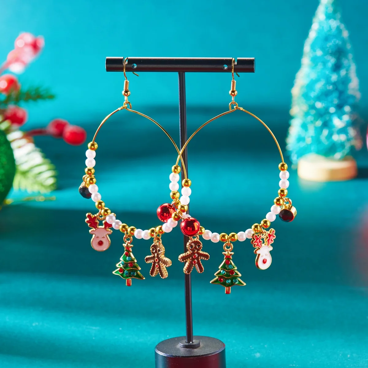 Weihnachten Tropfen Ohrringe Hirsch Baum Lebkuchen Schneemann Schneeflocke Santa Claus Imitation Perle Kristall Perle Hoop Für Frauen Männer Geschenk