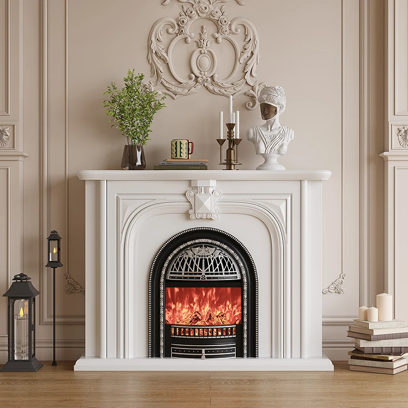 French Cream Wind Solid Wood Heating Flame Fireplace European Home Bed and Breakfast Living Room Birdcage