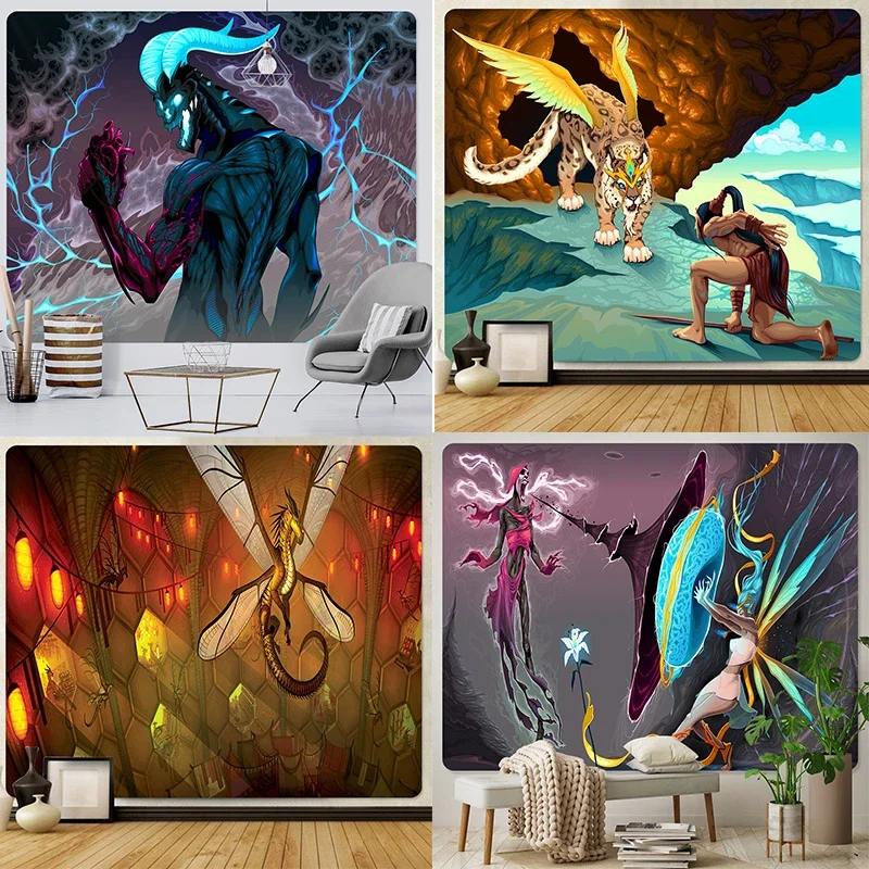 Ancient Battlefield Dragon Psychedelic Scene Home Art Tapestry Decorative Tapestry Hippie Yoga Mat Bed Sheet Can Be Customized