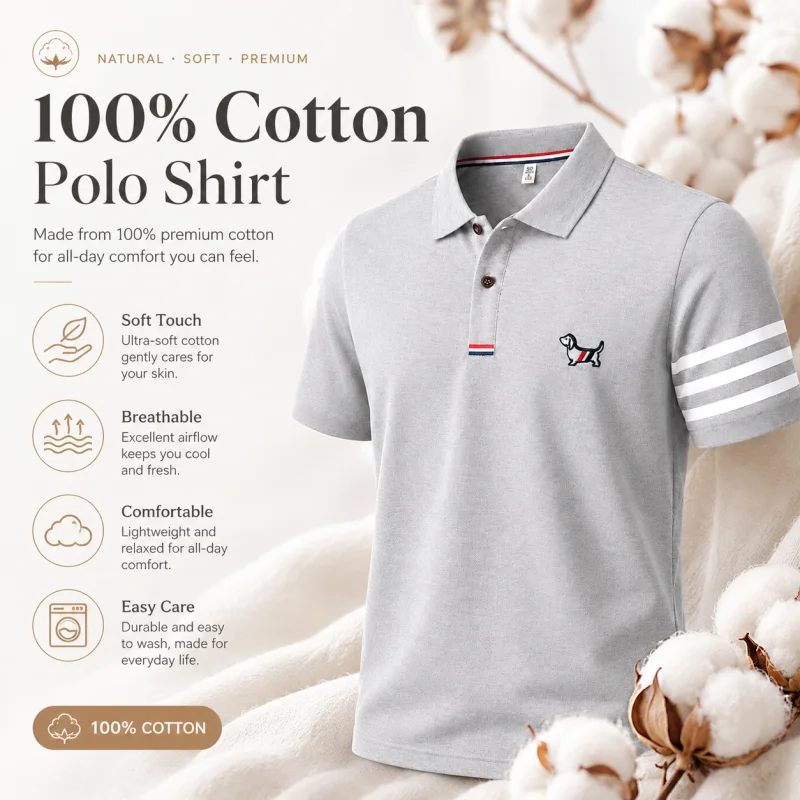 Luxury Brand Men's High Quality Short Sleeves Polo Shirt Lapel Embroidery Puppy Cuff Stripe T-Shirt Business Leisure Men's Wear view 3