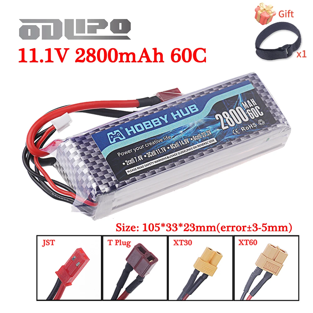 11.1V 2800mAh 60C Lipo Battery for RC Car Airplane Boat Drone Quadcopter Battery Spare Parts 3s 11.1V Battery with T/XT60 plug