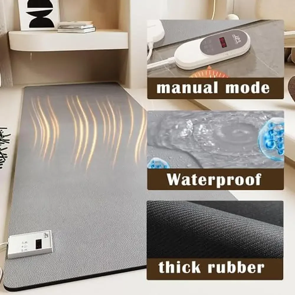 Electric Heated Floor Mat Under Desk Foot Warmer Adjustable Temp/Timer Waterproof Large Area Rug Radiant Heat Cozy Home Gift