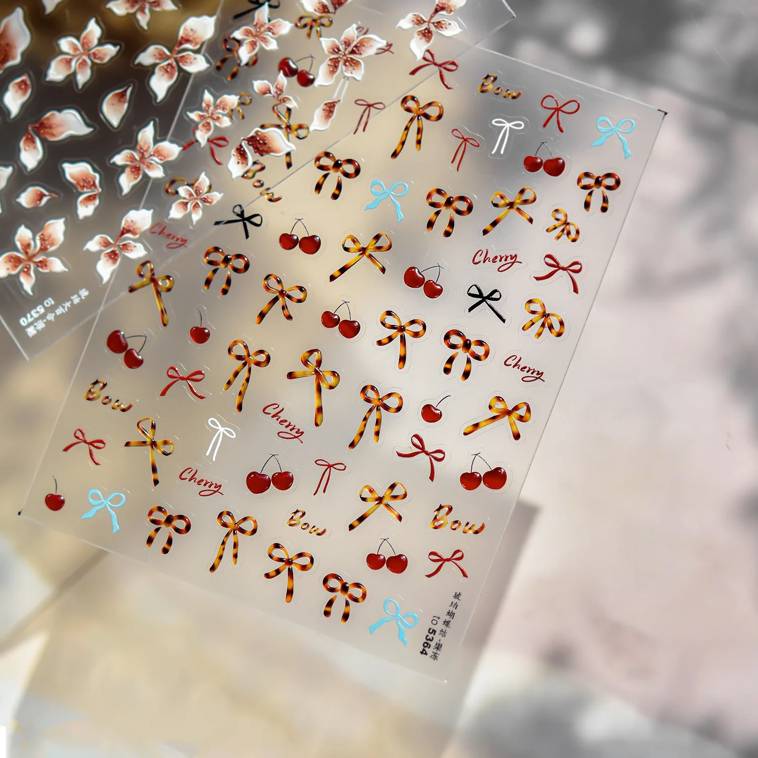 Autocollants pour ongles en gelée 5D, exquis, nœud ambre rouge, cerise, décorations adhésives pour Nail Art, décalcomanies de manucure, accessoires de bricolage