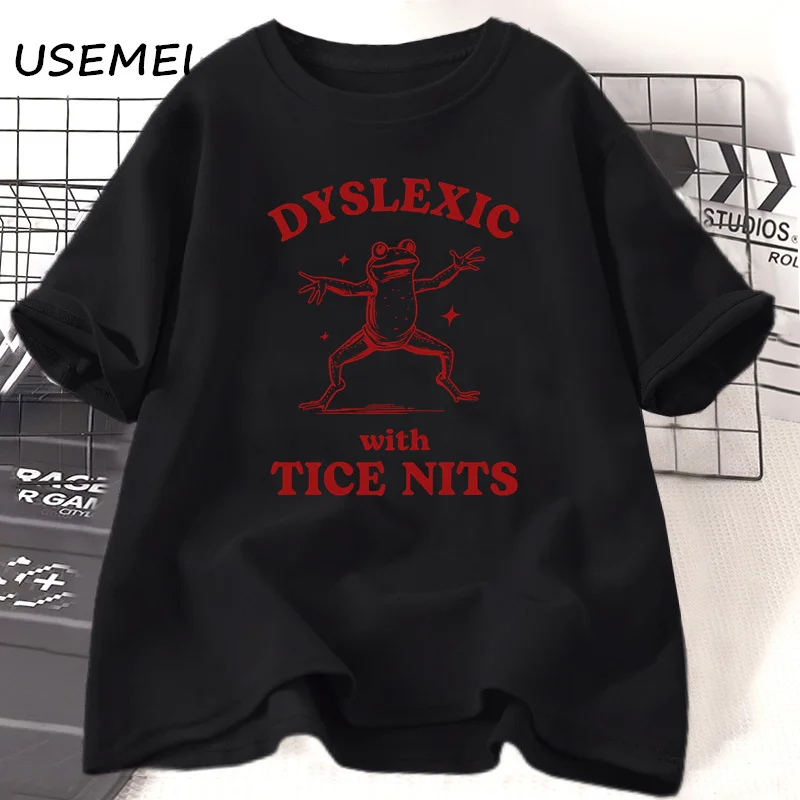 Dyslexic-Camiseta de manga corta para hombre y mujer, camisa divertida con estampado de rana, de algodón, divertida