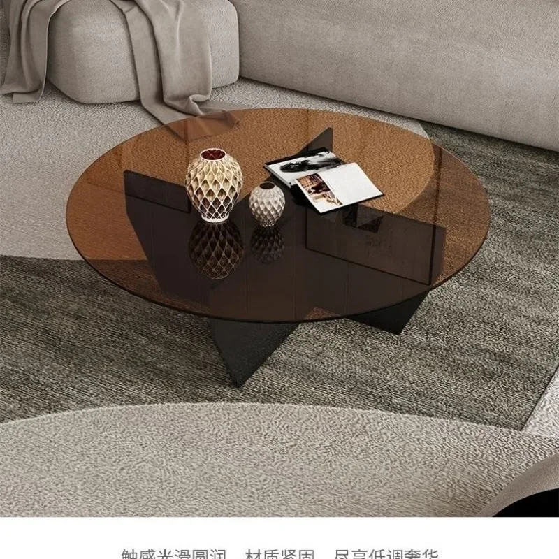 

Italian Coffee Table Solid Wood Light Luxury 3c Modern Tempered Glass Living Room Household Simple Small Apartment Round Tables