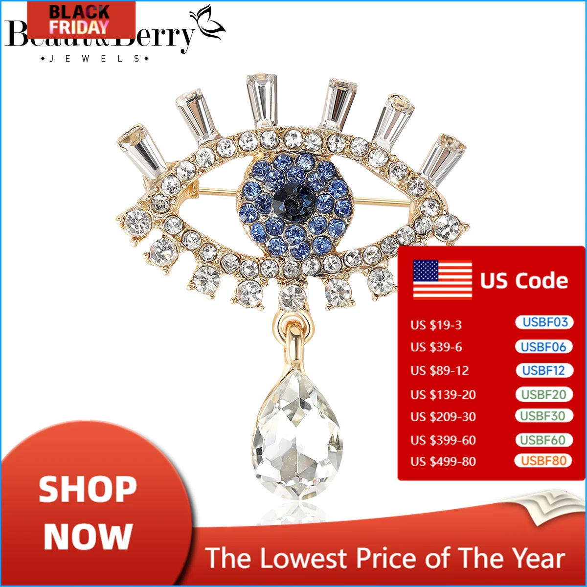 Beaut&Berry Creative Fashion Alloy Inlaid with Rhinestone Devil Eyes Brooch Women's Corsage Pin Accessories Gift