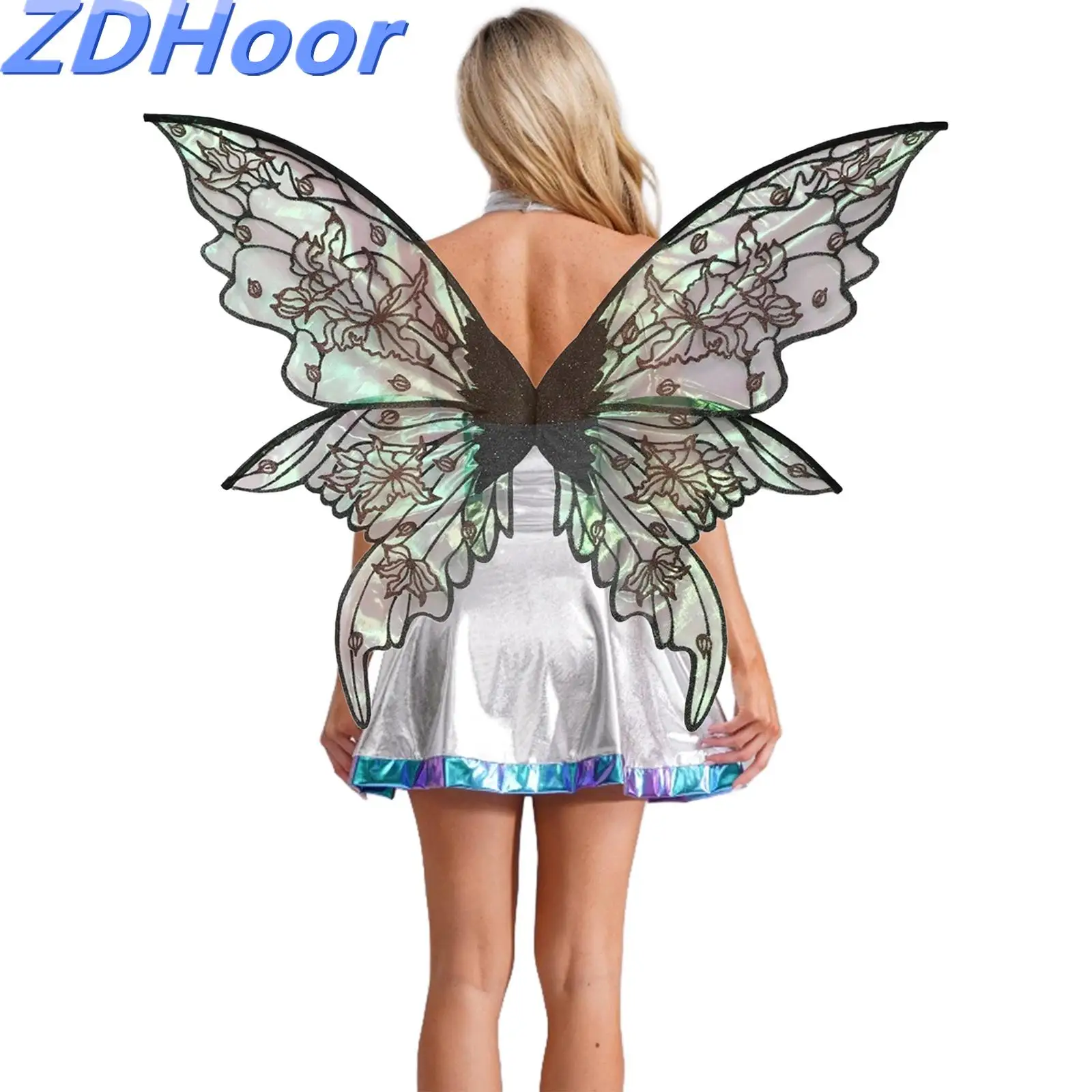 Sparkly Butterfly Cosplay Wings for Halloween Party with Elastic Band Organza Costume Fairy Wings for Adult Women