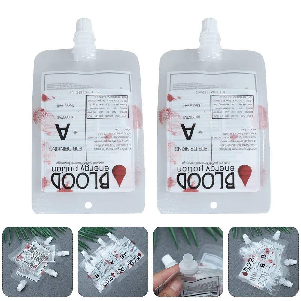 14pcs Halloween Blood Pouches Party Drink Containers Reusable Food Grade Beverage Bags Screw Cap Design For Cosplay Graduation
