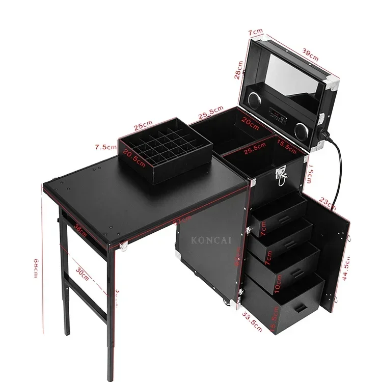 Portable Foldable Workstation Makeup Organizer Trolley Case Speakers Drawers Nails Table Salon Manicure Table