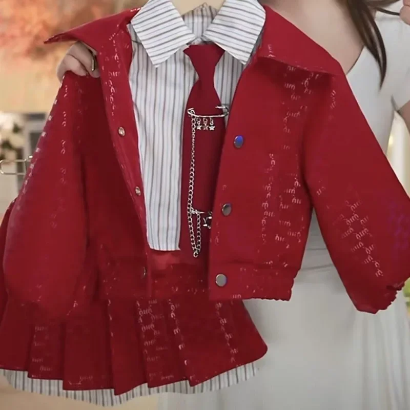 

Весенне-осенний новый детский костюм для девочек: модный комплект из двух предметов с имитацией кожи и плиссированной короткой юбкой, 2026