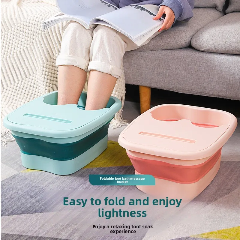

Складная ванна для ног/ведро для замачивания ног, компактная, силиконовая с крышкой, массажная раковина для ног, утолщенная и портативная.