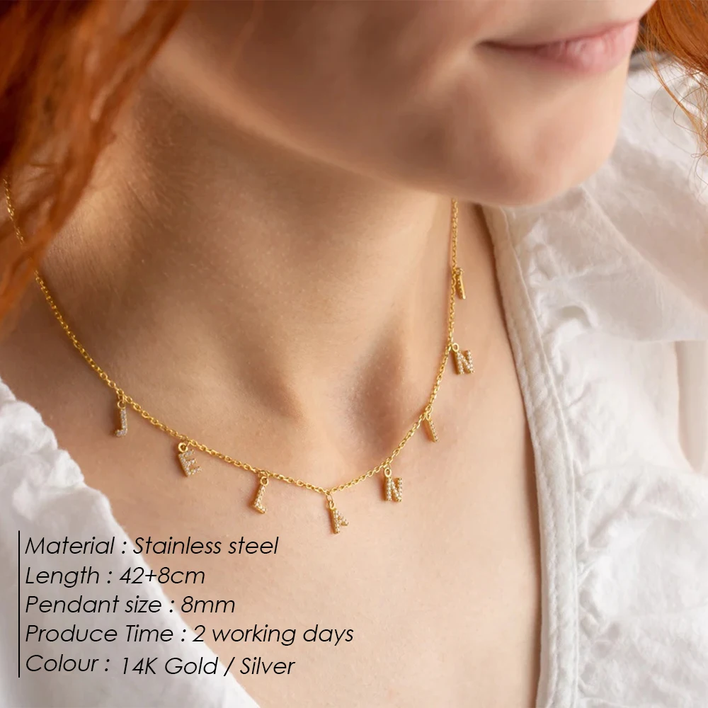 EManco nom personnalisé collier personnalisé Zircon lettre en acier inoxydable collier ras du cou pendentif plaque signalétique cadeau livraison directe
