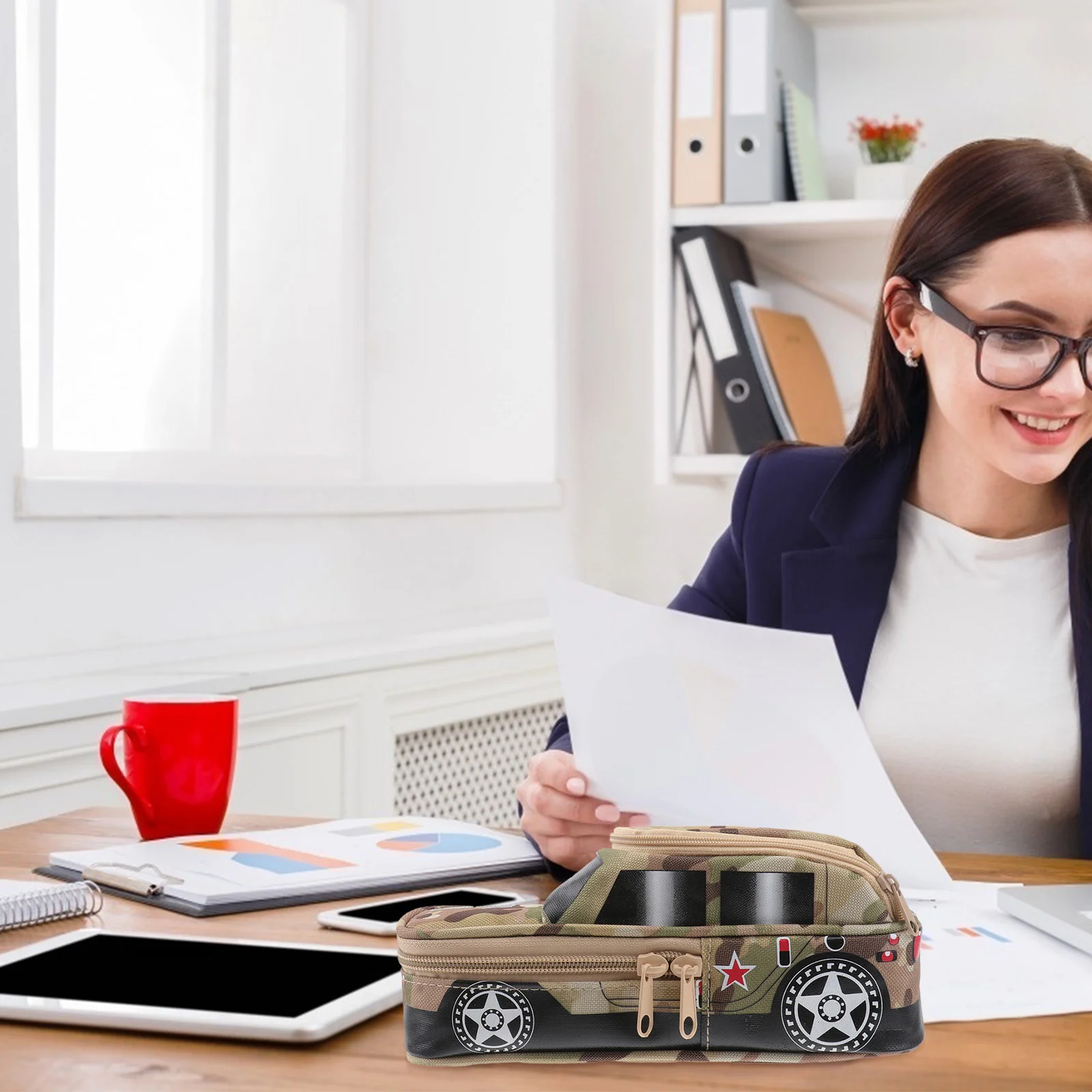 Pencil Case Nylon Off-Road Vehicle Pattern Yellow Password Lock Large Capacity Storage Bag Stationery Organizer for Kids