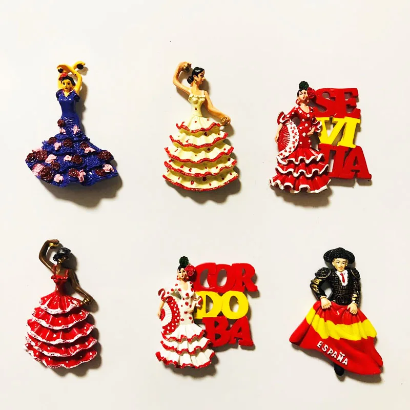 Fridge Magnets Spanish Bullfight Valencia Cordoba Dancing Girl Seville Girl Italy Magnet Sticker World Travel Souvenir Magnetic