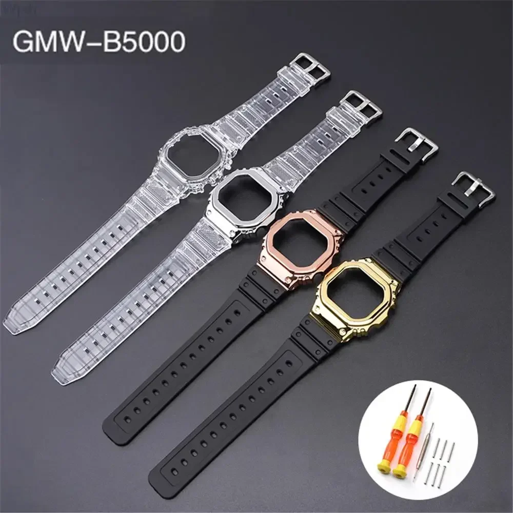 Watch Strap Case for Casio G-Shock GMW-B5000 Men Sport Refit Replacement Stainless Steel Buckle Watch Band Bracelet Accessories