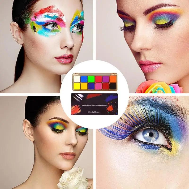 Water Soluble Face Body Paint Bright Fluorescent Rainbow Colorful Safe Facepaint Makeup 12 Color Highly Pigmented Water Soluble