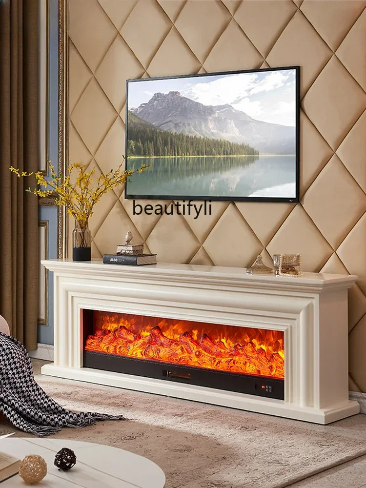 French Simulation Flame Electronic Fireplace Solid Wood Curio Cabinet Home Heating TV Cabinet Living Room Furniture