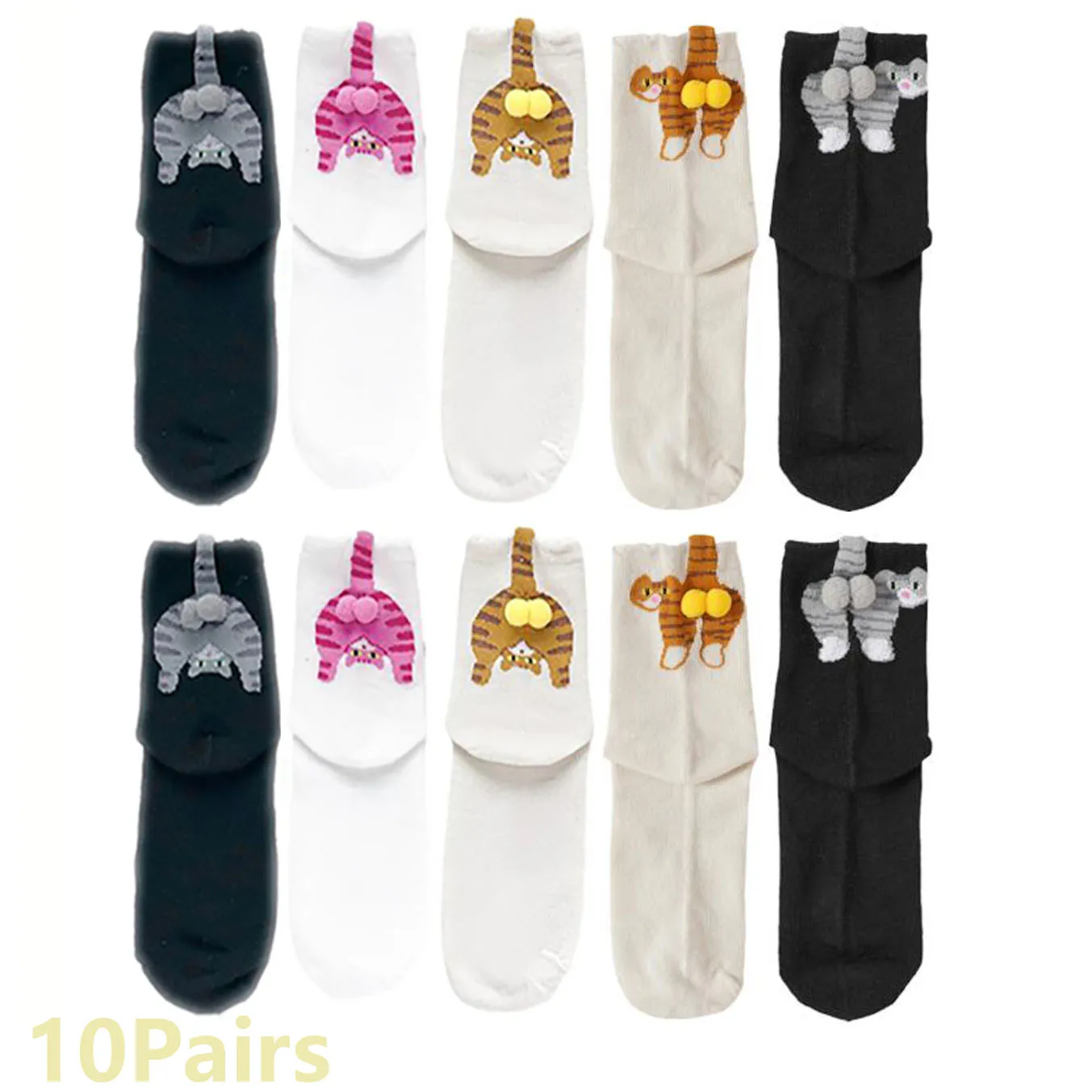 

10Pairs Cute Cat Socks Women's Mid-Calf Socks Spring Autumn Cat Balls Socks Korean Style Trendy Cartoon Funny Socks