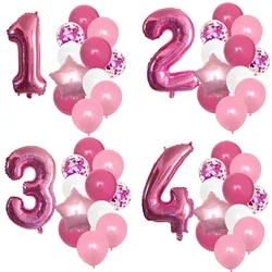 12 Uds. Globos para fiesta de primer cumpleaños para niñas, globos con números rosas, decoración de cumpleaños para niñas de 1, 2, 3, 4, 5, 6, 7, 8, 9 años, suministros para fiestas