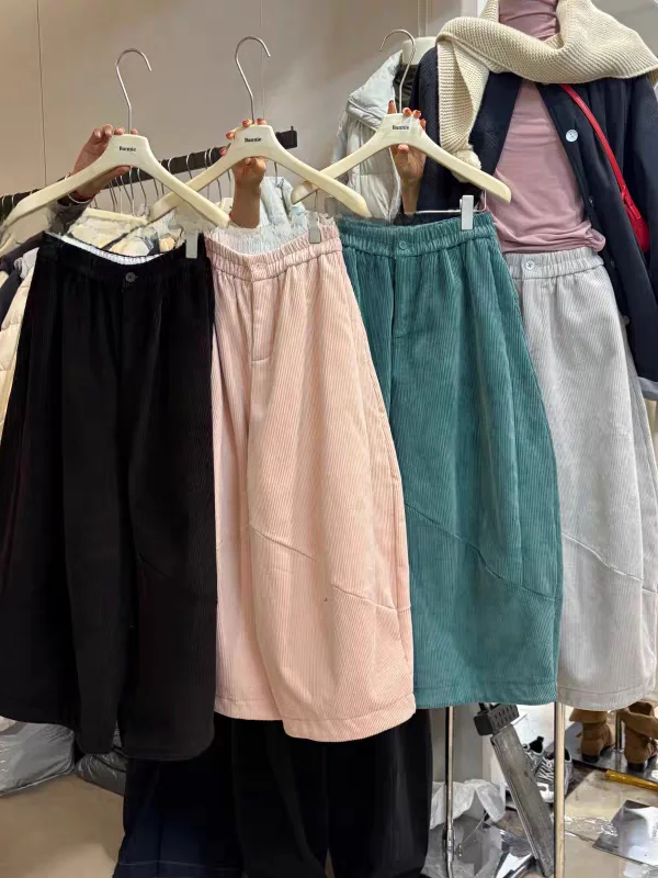 Pantalones de pierna ancha de pana de nueve puntos Vintage coreano Sle, pantalones rectos informales holgados y adelgazantes con globos para mujer