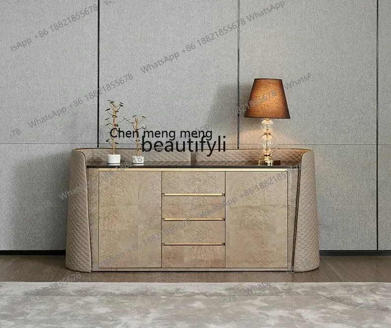 D178  Y zq Italian Entrance Cabinet Sideboard Cabinet Wall Modern Simple Leather New High-End Marble Storage Cabinet