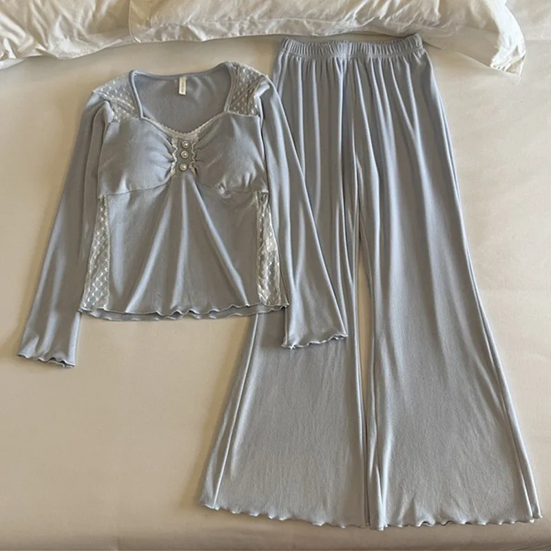 

Pijama Mujer Invierno New Chest Pad Top Sleepwear Women Home Suit Velvet Pajamas Set Autumn Winter Nightwear Pyjamas Clothes