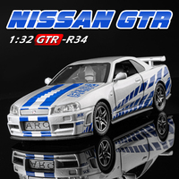1:32 GTR R34 SKYLINE Fast Alloy Simulation Car Model Diecasts & Toy Vehicles And Furious Cars Decoration Toys For Children Boy