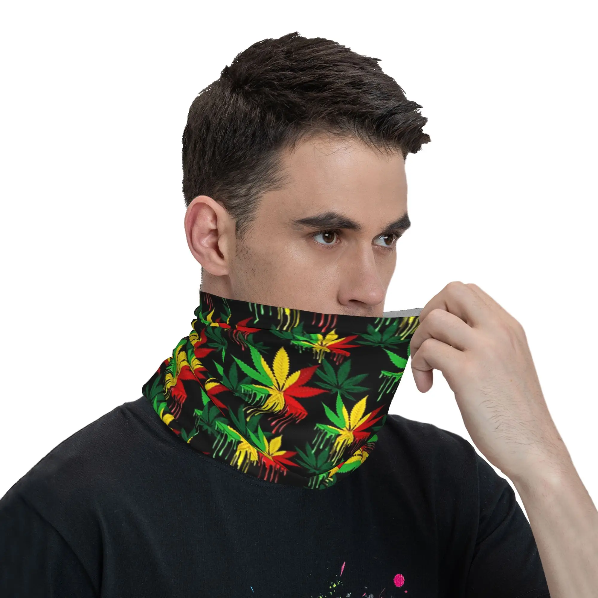 Kolorowa bandana z motywem liści rasta, osłona na szyję, drukowana chusta, maska, szalik, opaska na głowę, idealna na wędrówki, wędkowanie, dla mężczyzn, kobiet, dorosłych, na każdą porę roku.