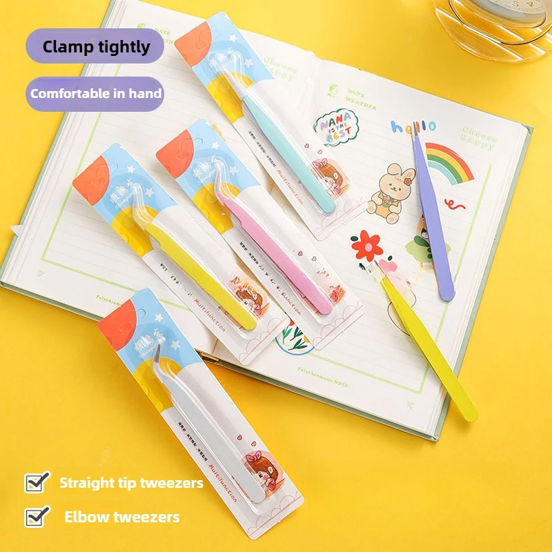 Pinça reta curvada de aço inoxidável, colorida, rosa, azul, roxa, faça você mesmo, pinça de cílios, arte de unha, adesivo, strass, ferramenta de seleção