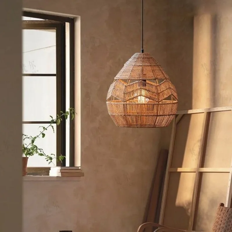 Medieval rattan bamboo retro chandelier Hand-woven Homestay hot pot restaurant Garden home decor art Wabi-Sabi pendant light