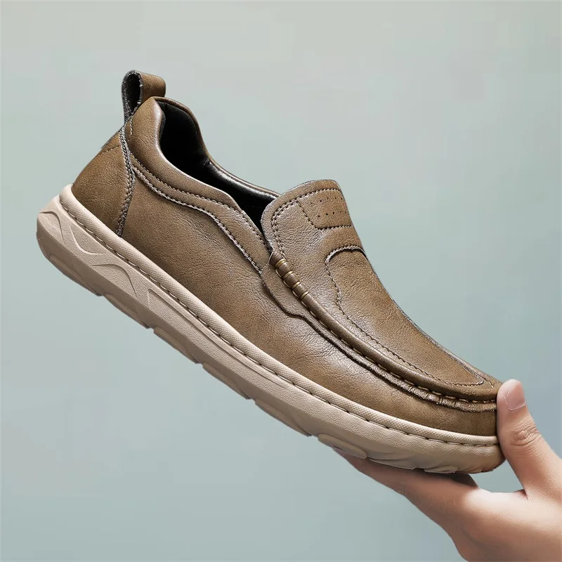 

Мужские лоферы из искусственной кожи с плоской подошвой, удобная однотонная повседневная мужская обувь с прочной строчкой, размер 38-46