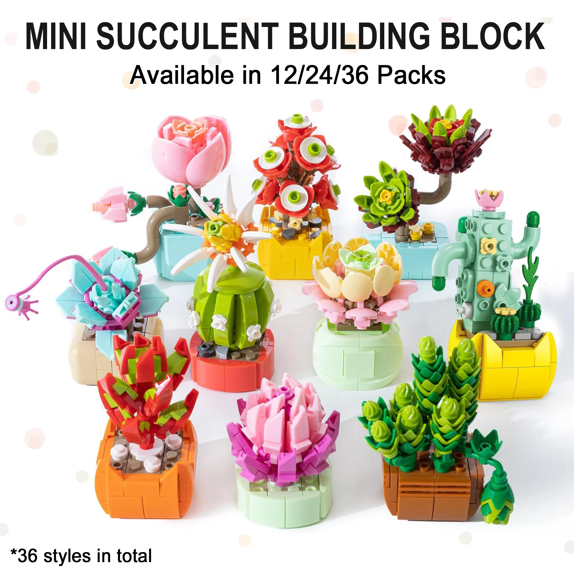 Lot de 12 à 36 plantes succulentes à construire, jouet de construction de fleurs botaniques, cactus pour enfants, prix de classe, cadeaux de fête de la Saint-Valentin