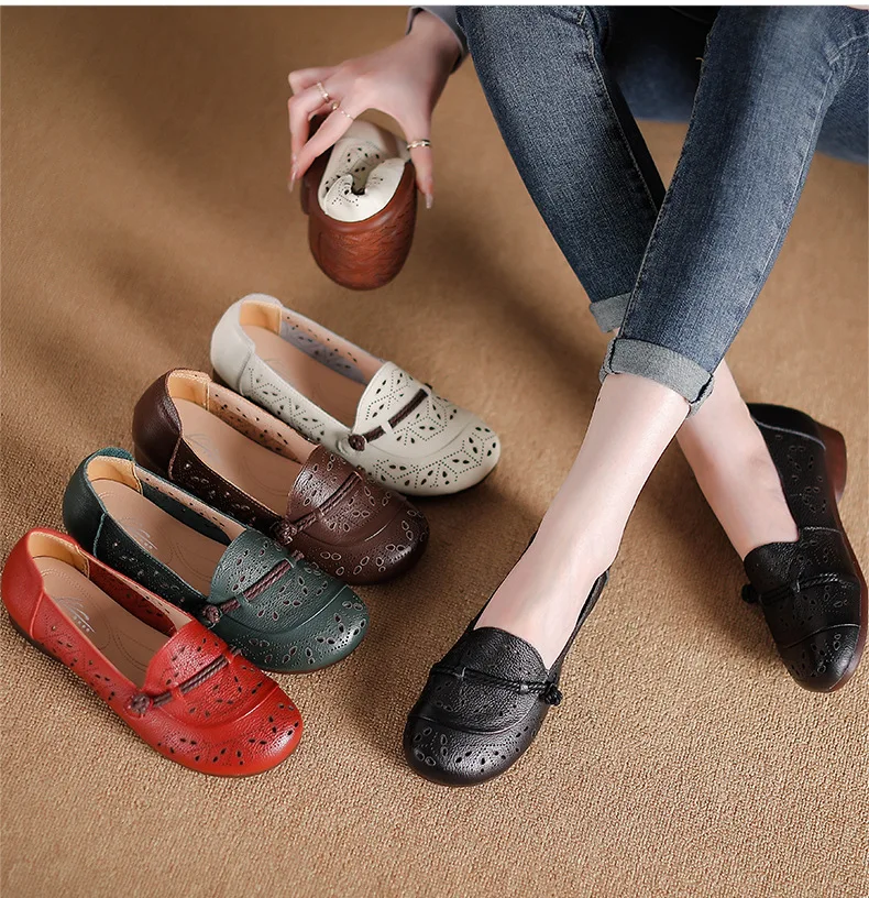 comfort hollow ballet flats woman summer shoes ladies breathable driving shoes slip on moccasins women handmade loafers