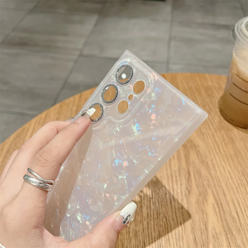 For Samsung Galaxy S24 Ultra S23 Plus S22 Phone Case With Camera Protector Fashion Conch Shell Texture Silicone Cases For S24+