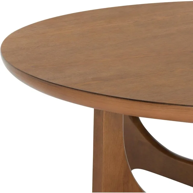 Table basse ronde contemporaine en chêne moyen, fabriquée à partir d'un mélange de bois durable avec une finition en chêne moyen