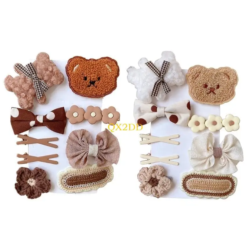 

QX2D 9pcs/set Girl Hair Clip Set Bow Barrettes Flower Hairpin Bear Hair Clip For Girl