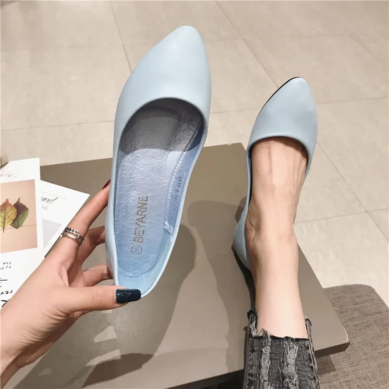 2023 Women\'s Shoes Leather Soft Sole Candy Shallow Mouth Single Shoes Flat Heel  Shoes Slip on Plus Size Mature Zapatos De Mujer