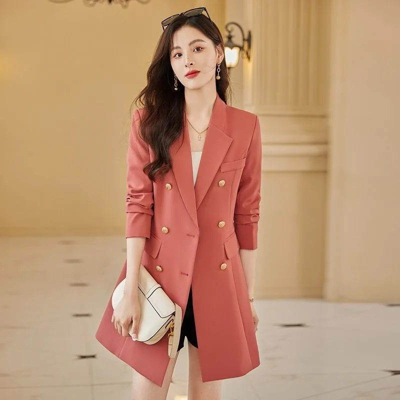 

Women Suit Jacket 2024 New Female Mid-Length Temperament Slim Fit Trench Coat Casual Fashion Solid Color Double-Breasted Outwear