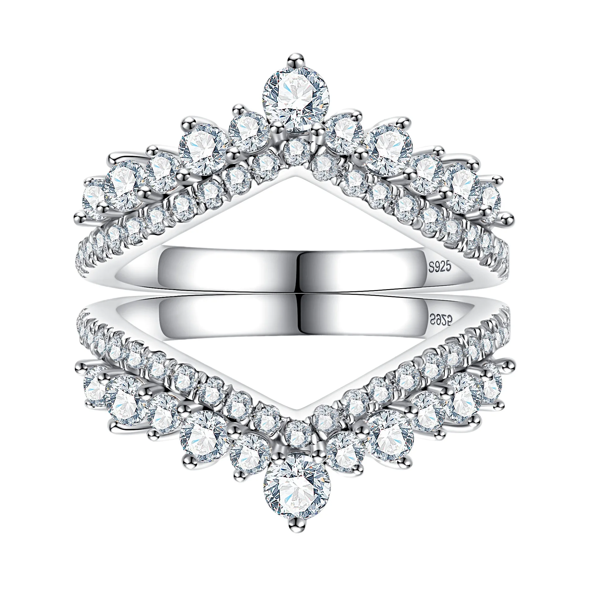 

10 Points Moissanite V-Shaped Crown Stackable Ring Set 18K Gold Plated 925 Sterling Silver Wedding for Women D Color VVS1 Jewelr