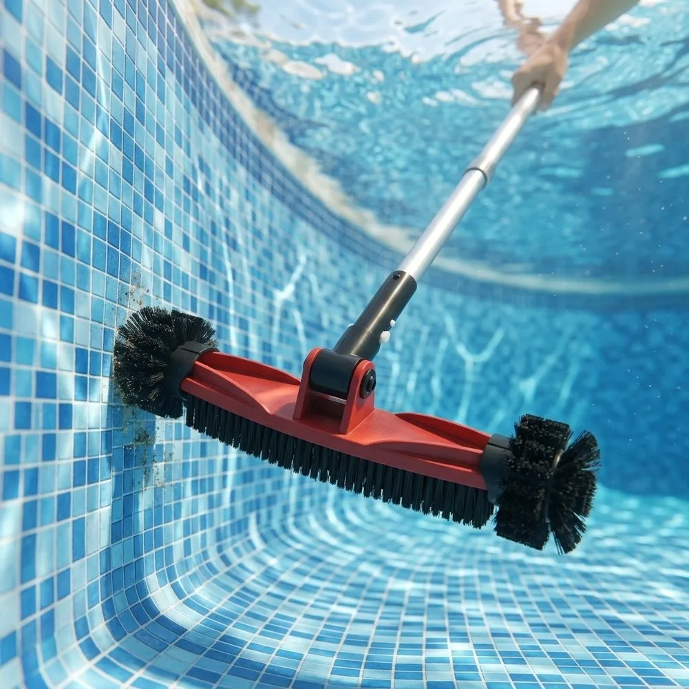 16 Inch Swimming Pool Cleaning Brush With Detachable Handle And 180° Rotation For Wall Corner Scrubbing Plastic Vacuum Parts