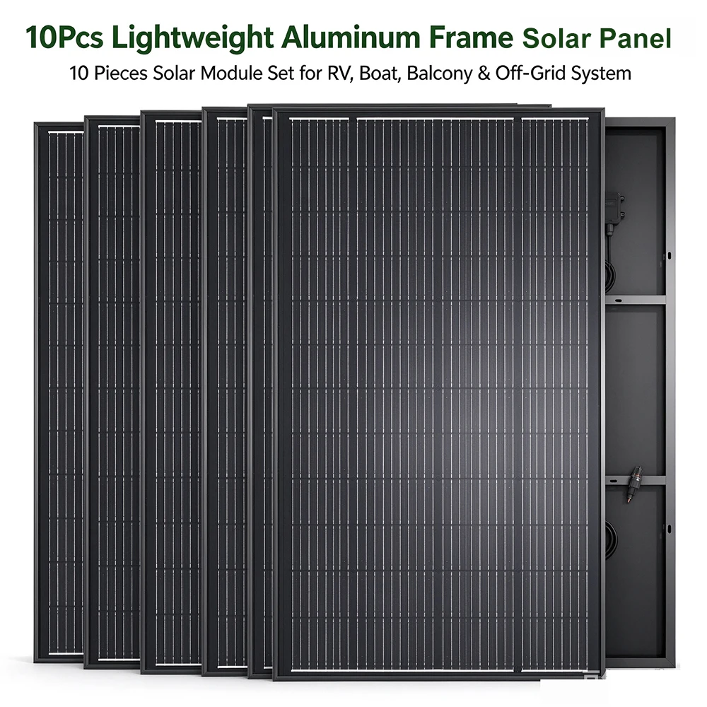 10Pcs 150W Solar Panel Module, Total 1500W Lightweight Aluminum Frame Monocrystalline PV Array for Residential, RV Boat Balcony
