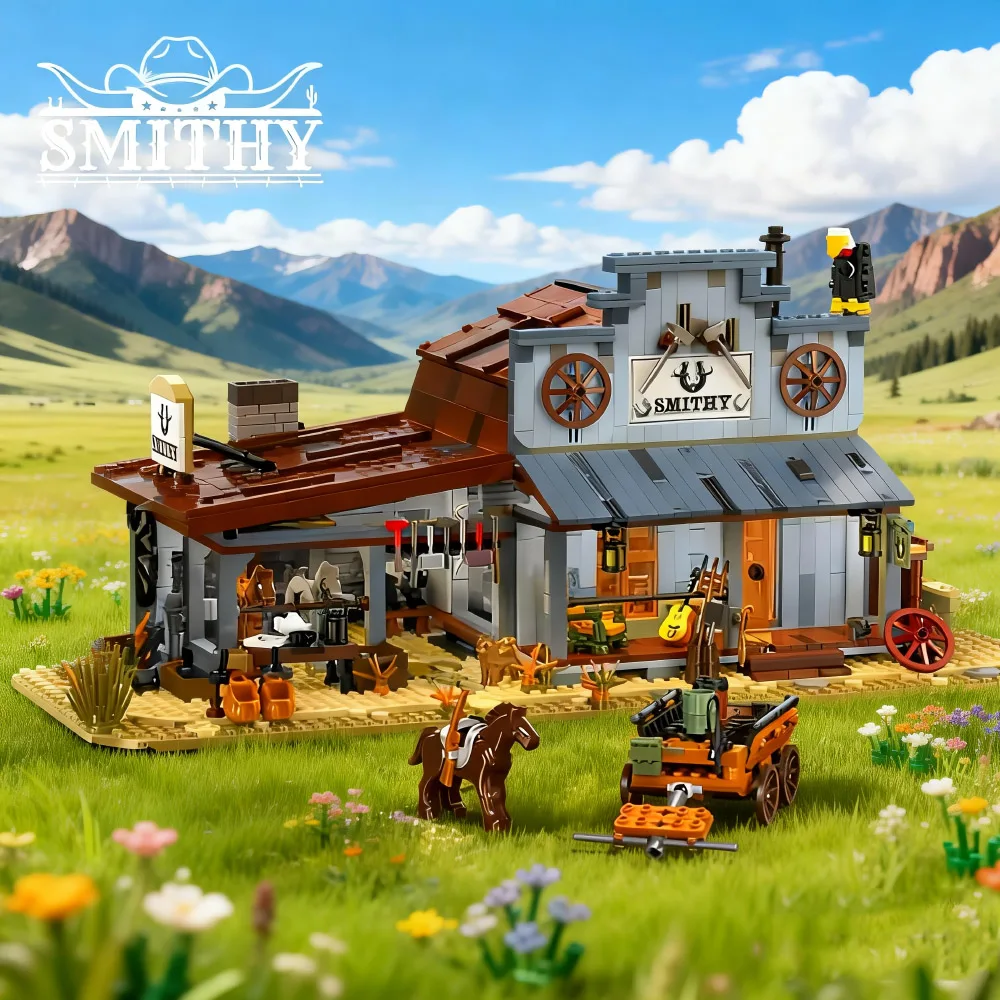 

Creative Ideas 1718pcs Classic MOC Western Blacksmith Shop Buildings blocks Street View diy educational toys